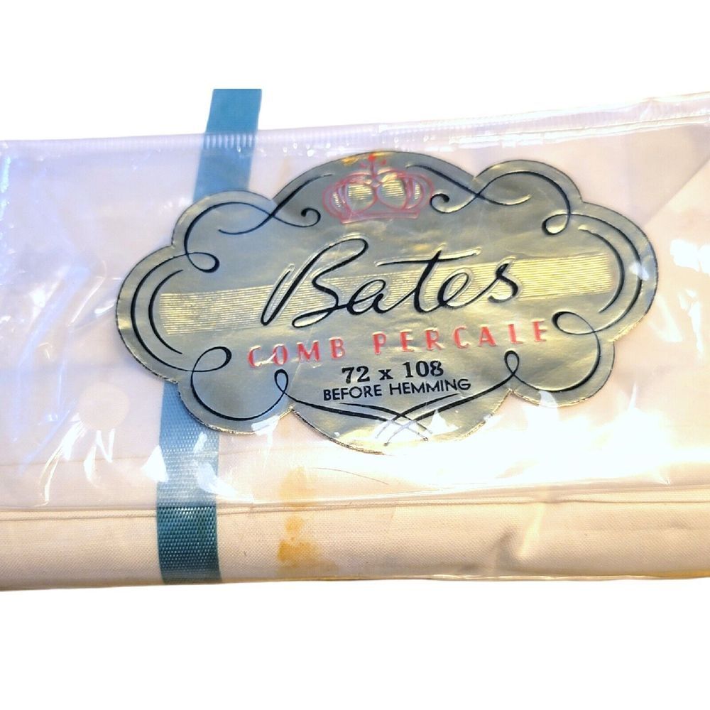 New‎ Vintage Bates Comb Percale Cotton White Flat Sheet 72x108
